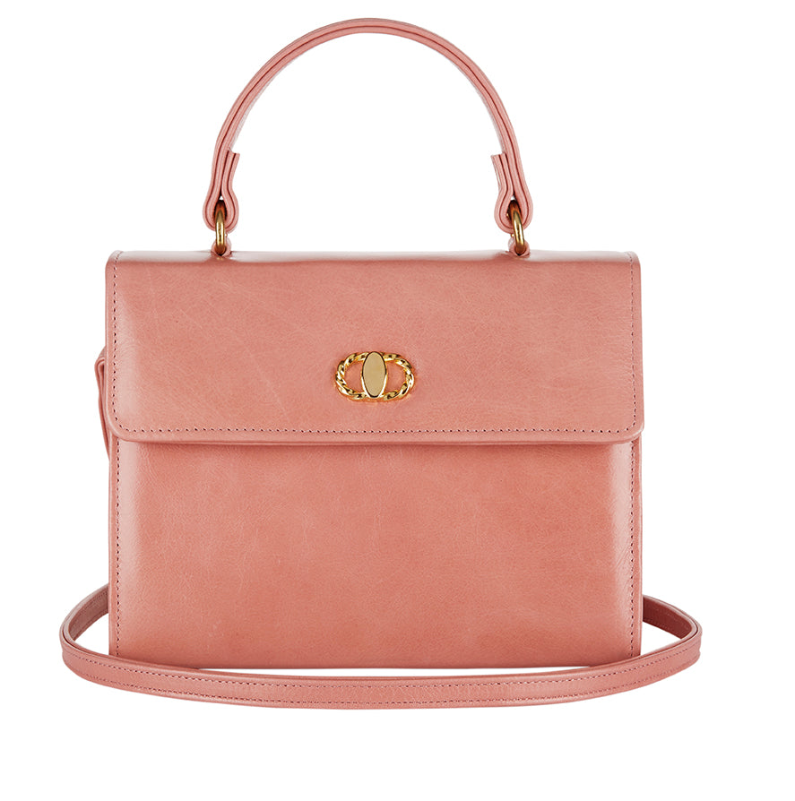 Pink Leather Handbag With Strap
